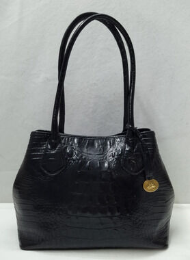 Brahmin Black Patent Leather Crocodile Embossed Double Handles Tote Shoulder Bag